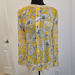 Liz Claiborne Yellow Floral Button Shirt Sz Sm